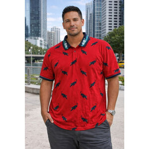 Men's RS1NE Red Black Panther Print Polo Shirt XL